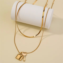 18K Gold-Plated Key & Lock Layered Pendant Necklace