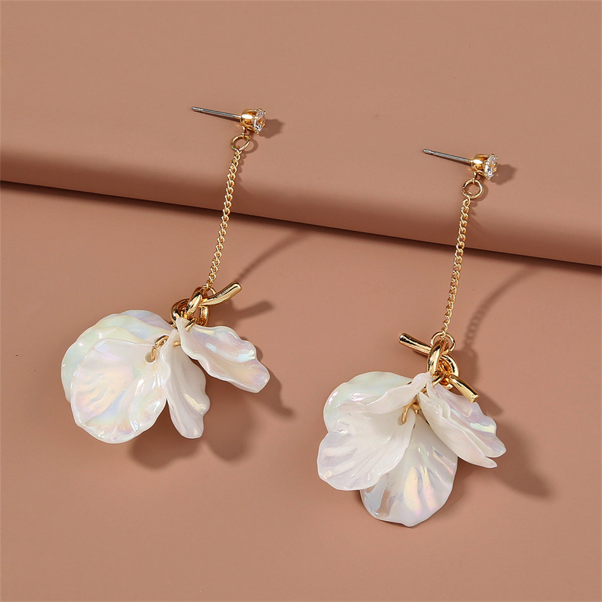 White Shell and Cubic Zirconia Cluster Drop Earrings, drop earrings for women, vintage-inspired design, detail close-up