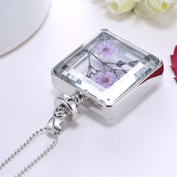 Purple & Silver-Plated Pressed Peach Blossom Square Pendant Necklace