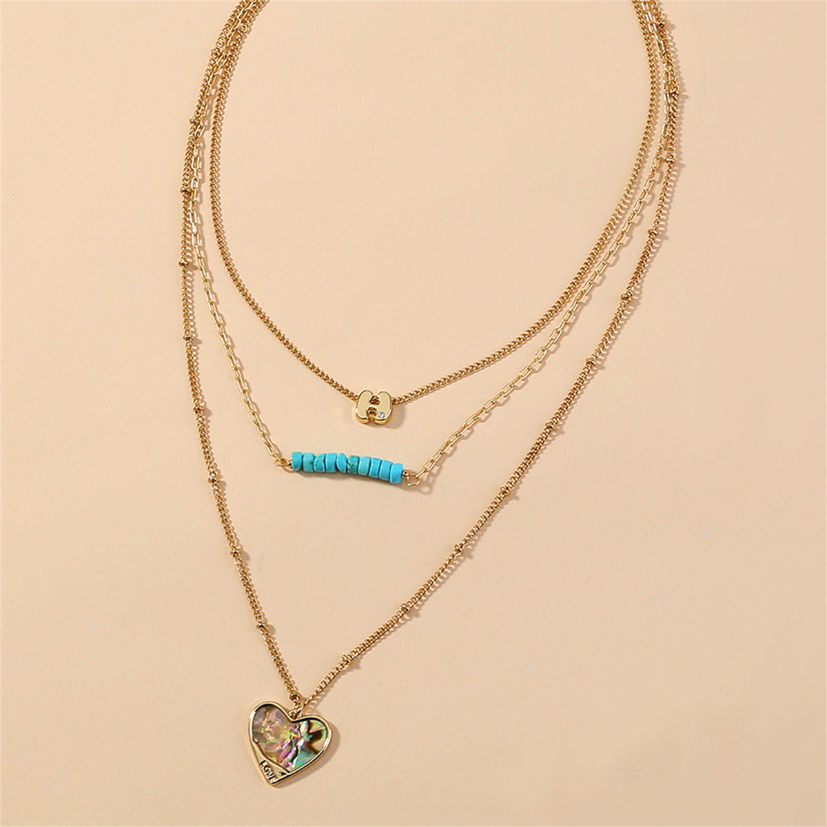 Turquoise & Abalone Shell 18K Gold-Plated Heart Layered Pendant Necklace