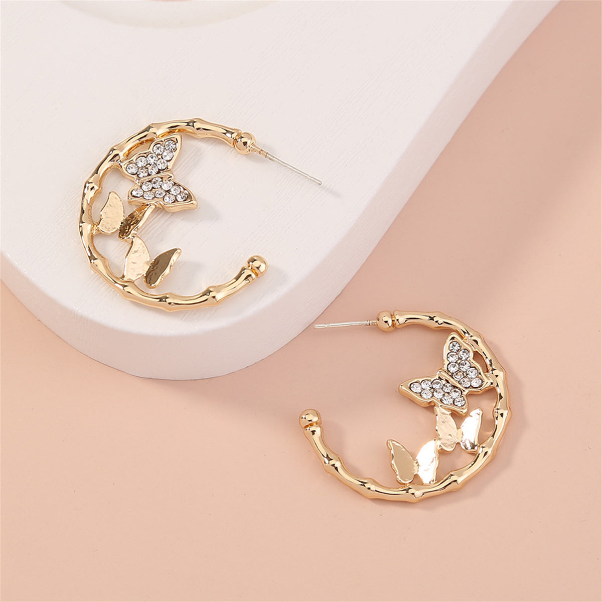 Cubic Zirconia & 18K Gold-Plated Double Butterfly Hoop Earrings