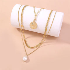 Pearl & 18K Gold-Plated Layered Coin Pendant Necklace Set