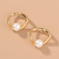 Pearl & 18k Gold-Plated Open Heart Stud Earrings