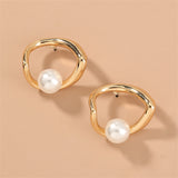 Pearl & 18k Gold-Plated Open Heart Stud Earrings