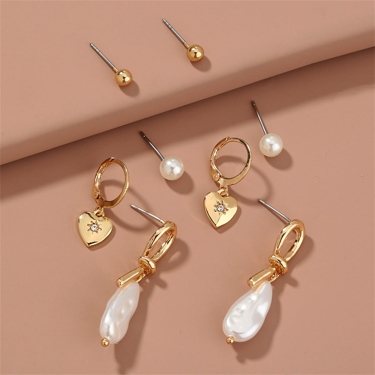 Cubic Zirconia & Pearl Leverback & Drop Earrings Set