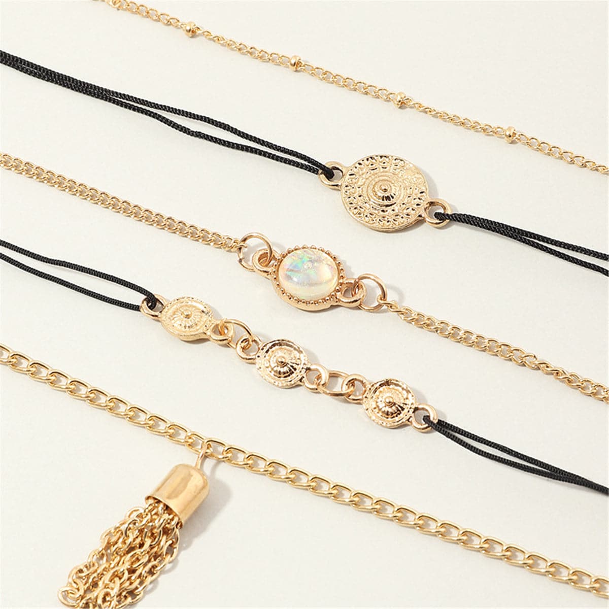Moonstone & Vibre Tassel Anklet Set