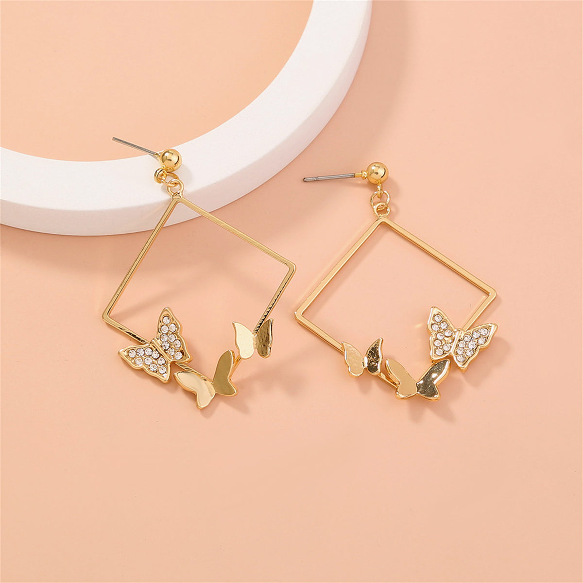 Cubic Zirconia & 18K Gold-Plated Butterfly Square Drop Earrings