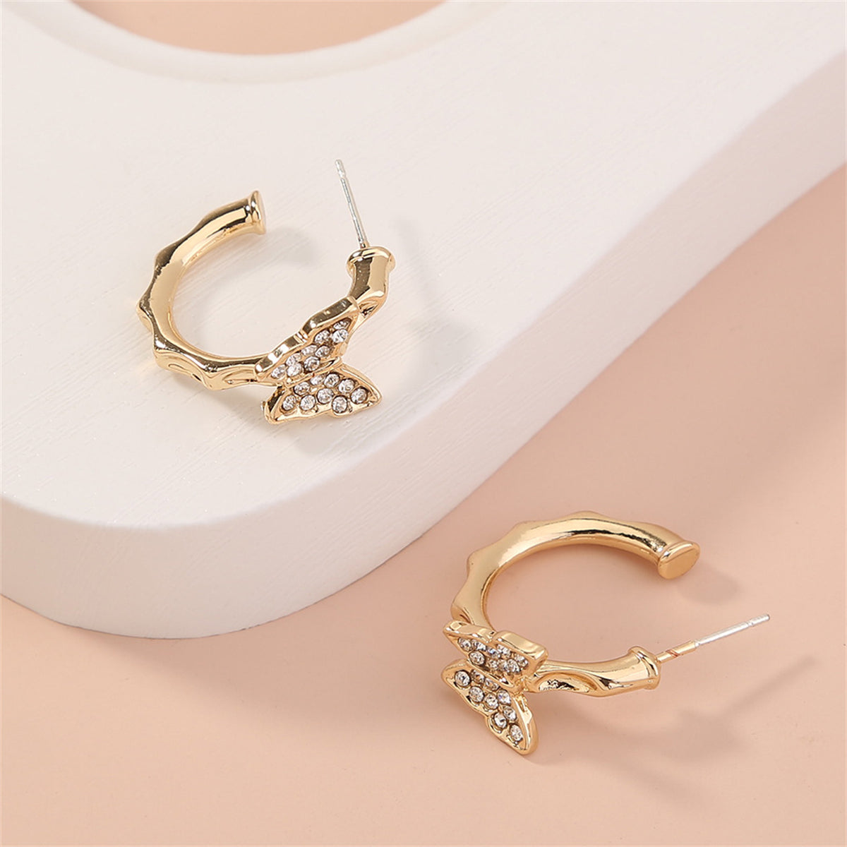 Cubic Zirconia and 18K Gold-Plated Butterfly Huggie Earrings, gold huggie earrings, everyday style, lifestyle look