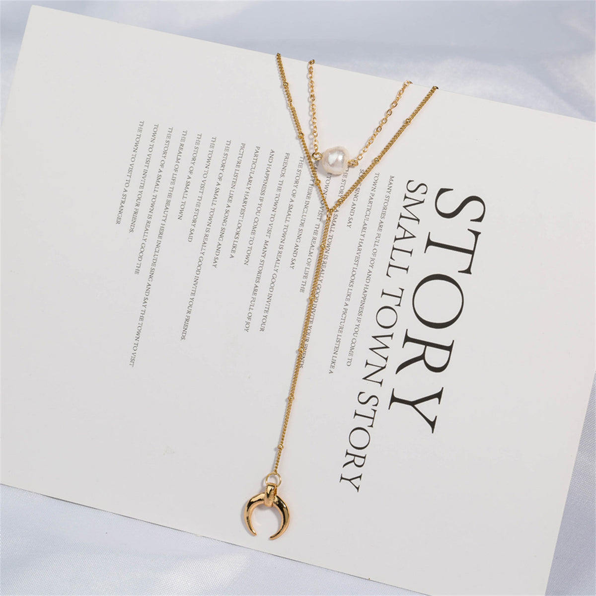 Pearl and 18K Gold-Plated Moon Drop Layered Necklace, gold pendant necklace for women, lifestyle look