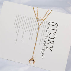 Pearl & 18K Gold-Plated Moon Drop Layered Necklace