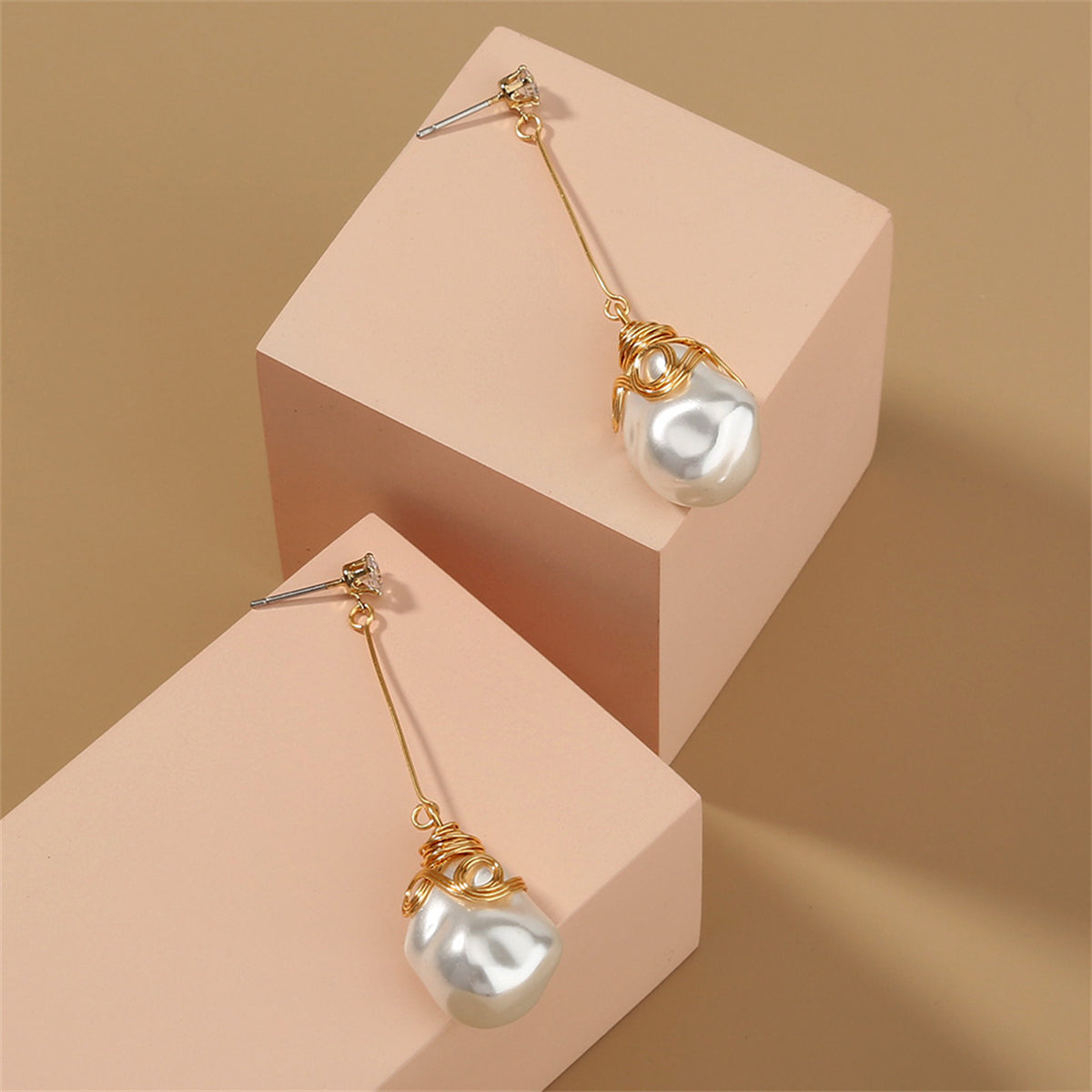 Pearl & Cubic Zirconia 18K Gold-Plated Teardrop Earrings