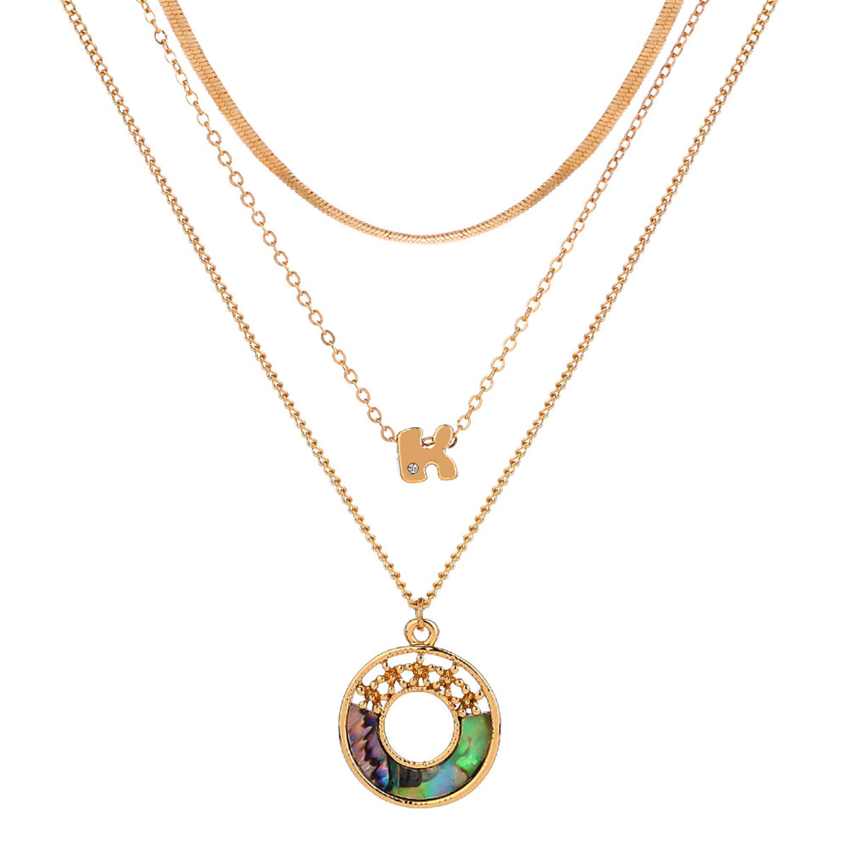 Abalone & 18K Gold-Plated 'K' Layered Pendant Necklace