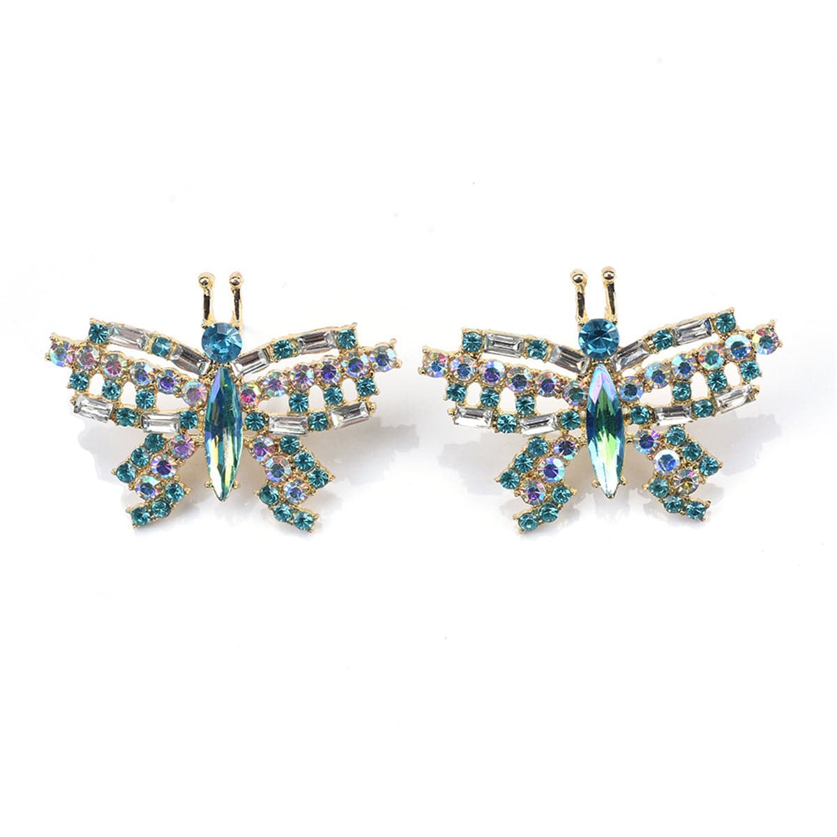 Green Crystal & Cubic Zirconia Butterfly Stud Earrings
