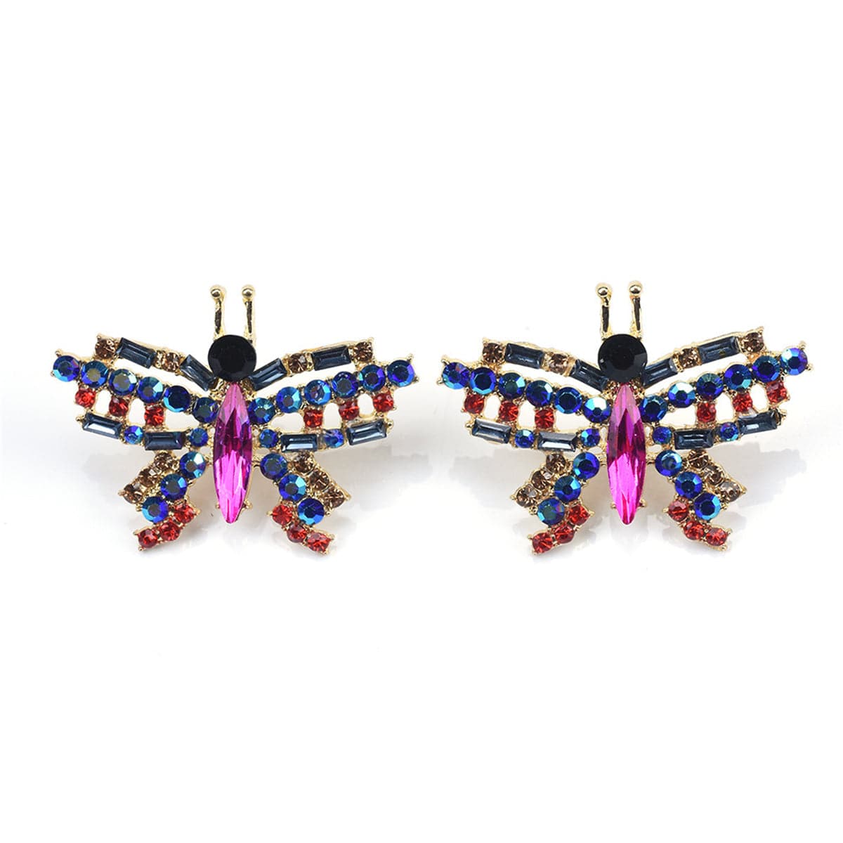 Blue Crystal & Cubic Zirconia Butterfly Stud Earrings