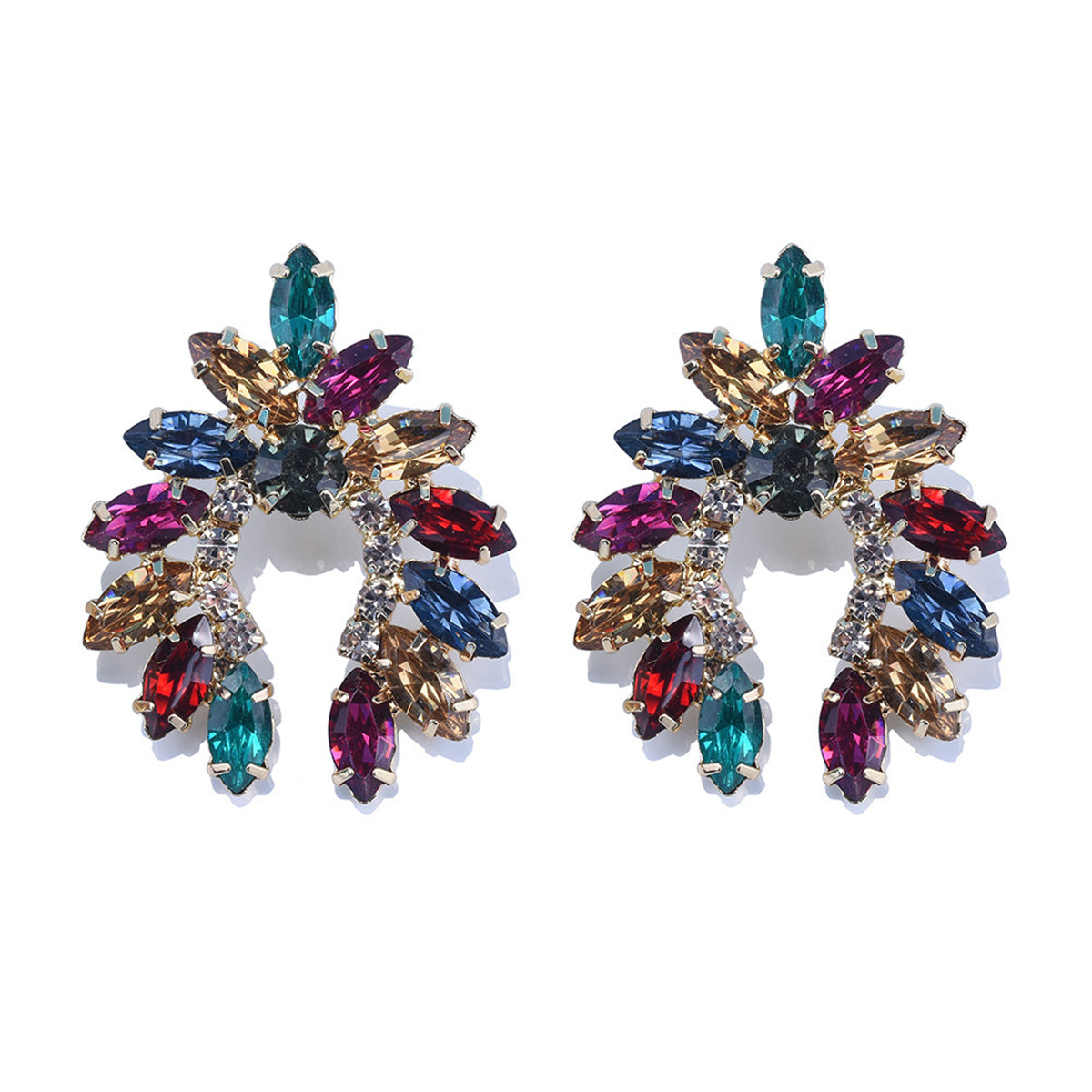 Rainbow Crystal & Cubic Zirconia Curved Stud Earrings