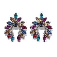 Rainbow Crystal & Cubic Zirconia Curved Stud Earrings