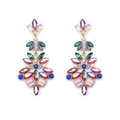 Multicolor Crystal & Cubic Zirconia Flower Drop Earrings