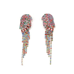 Teal Crystal & Cubic Zirconia Bird Tassel Drop Earrings