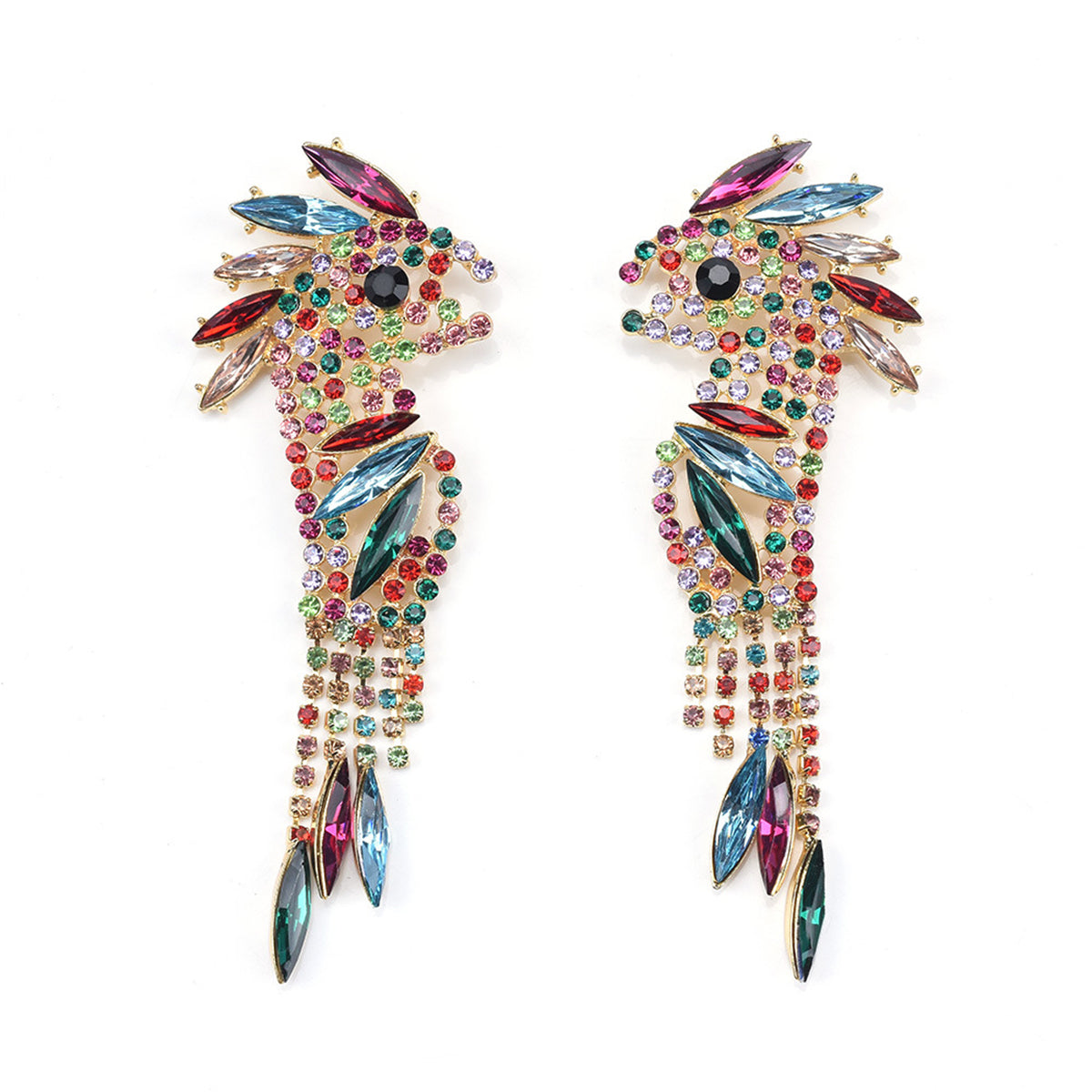 Rainbow Marquise Crystal & Cubic Zirconia Parrot Drop Earrings