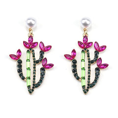 Pink Crystal & Cubic Zirconia Cactus Drop Earrings