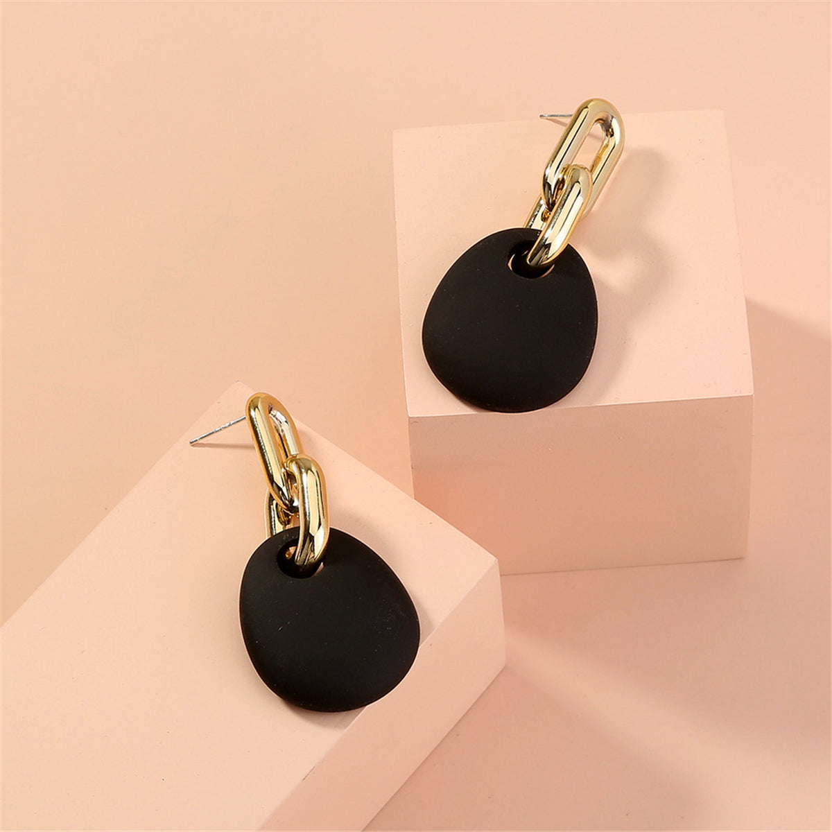 Black & 18K Gold-Plated Oval Drop Earrings