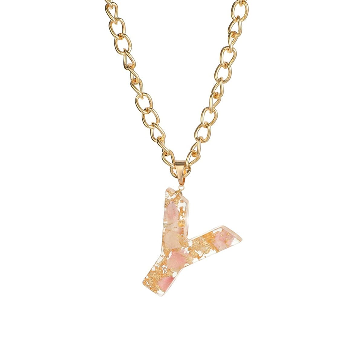 Pink & 18K Gold-Plated Floral Alphabet Y Pendant Necklace