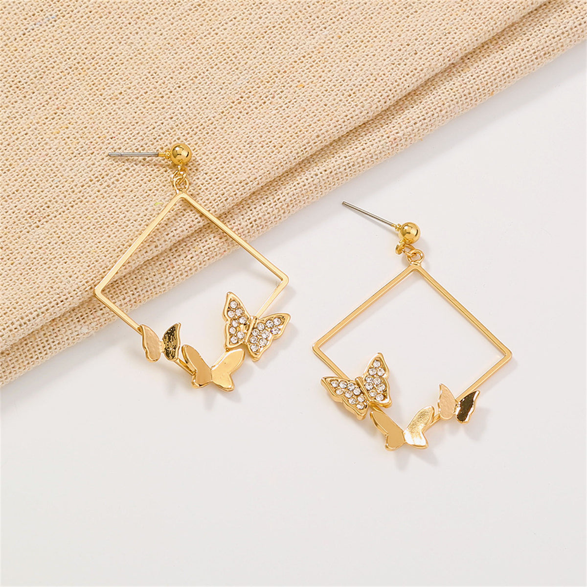 Cubic Zirconia & 18K Gold-Plated Butterfly Square Drop Earrings