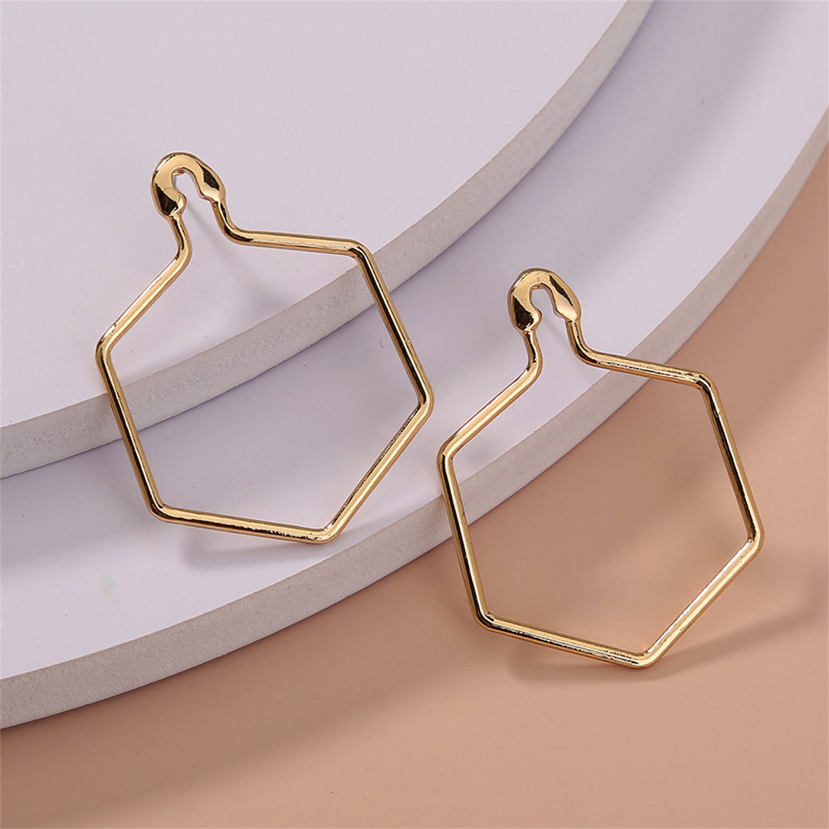 18K Gold-Plated Open Hexagon Drop Earrings, gold drop earrings for women, dainty minimalist design, lifestyle look
