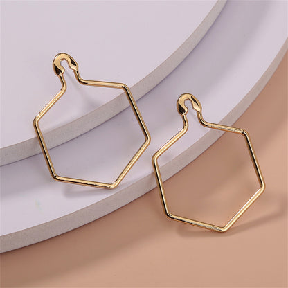 18K Gold-Plated Open Hexagon Drop Earrings, gold drop earrings for women, dainty minimalist design, lifestyle look