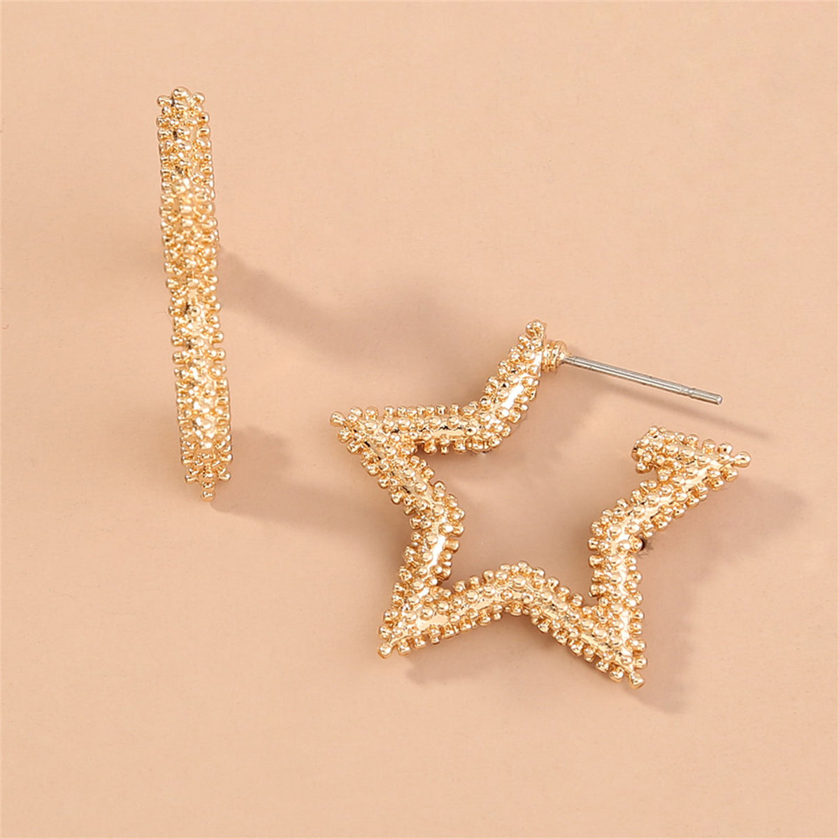 18K Gold-Plated Open Star Huggie Earrings, gold huggie earrings, vintage-inspired design, styled look