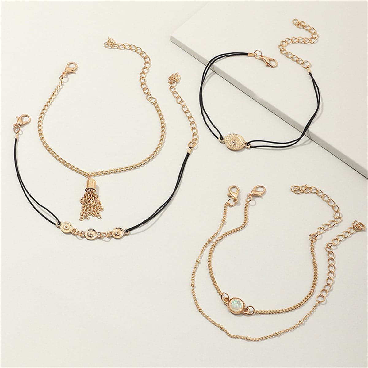 Moonstone & Vibre Tassel Anklet Set