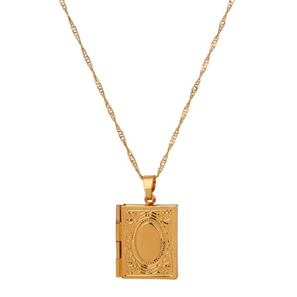18K Gold-Plated Book Locket, gold pendant necklace for women, elegant gift for her, front view