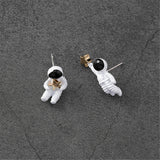White Oil Drip & 18k Gold-Plated Astronaut Stud Earrings
