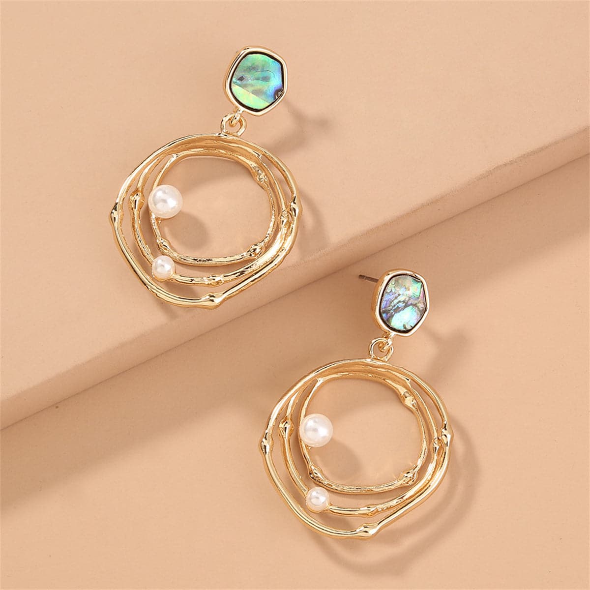 Abalone Shell & Pearl 18K Gold-Plated Layered Drop Earrings