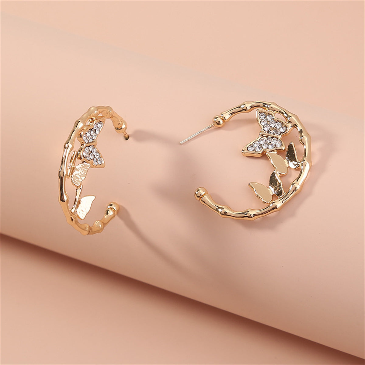 Cubic Zirconia & 18K Gold-Plated Double Butterfly Hoop Earrings