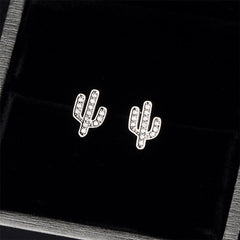 Cubic Zirconia & Silver-Plated Cactus Stud Earrings