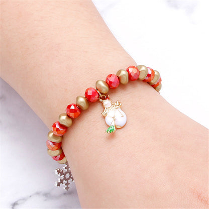 Red and Snowflake Christmas Tree Beaded Stretch Bracelet, bracelet for women, dainty minimalist design, detail close-up