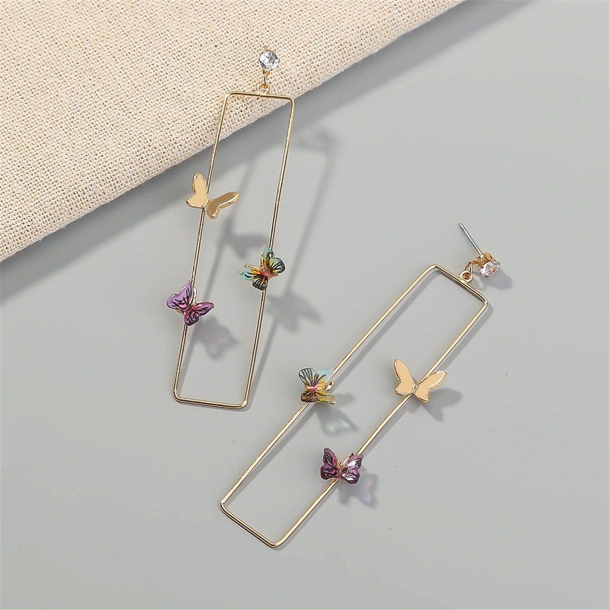 Cubic Zirconia and Acrylic 18K Gold-Plated Butterfly Rectangle Drop Earrings, gold drop earrings for women, styled look