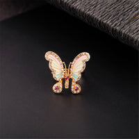Cubic Zirconia & Goldtone Pastel Butterfly Adjustable Ring