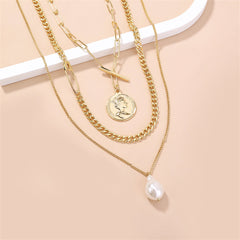 Pearl & 18K Gold-Plated Layered Coin Pendant Necklace Set