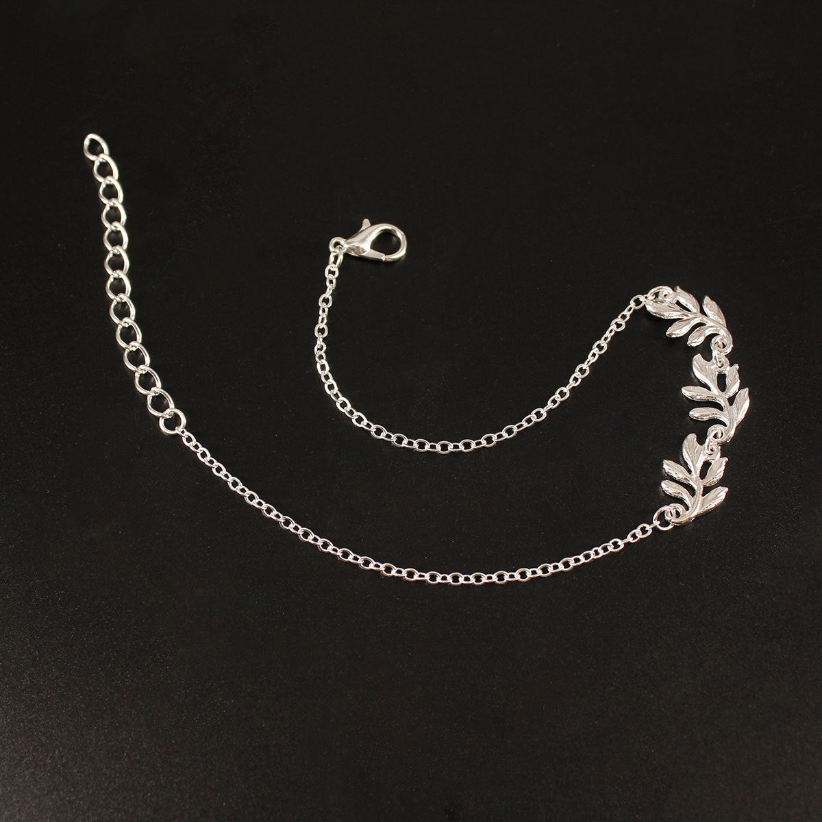 Silver-Plated Leaf Charm Anklet