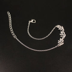 Silver-Plated Leaf Charm Anklet