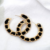 Black Velvet & 18K Gold-Plated Figaro Hoop Earrings