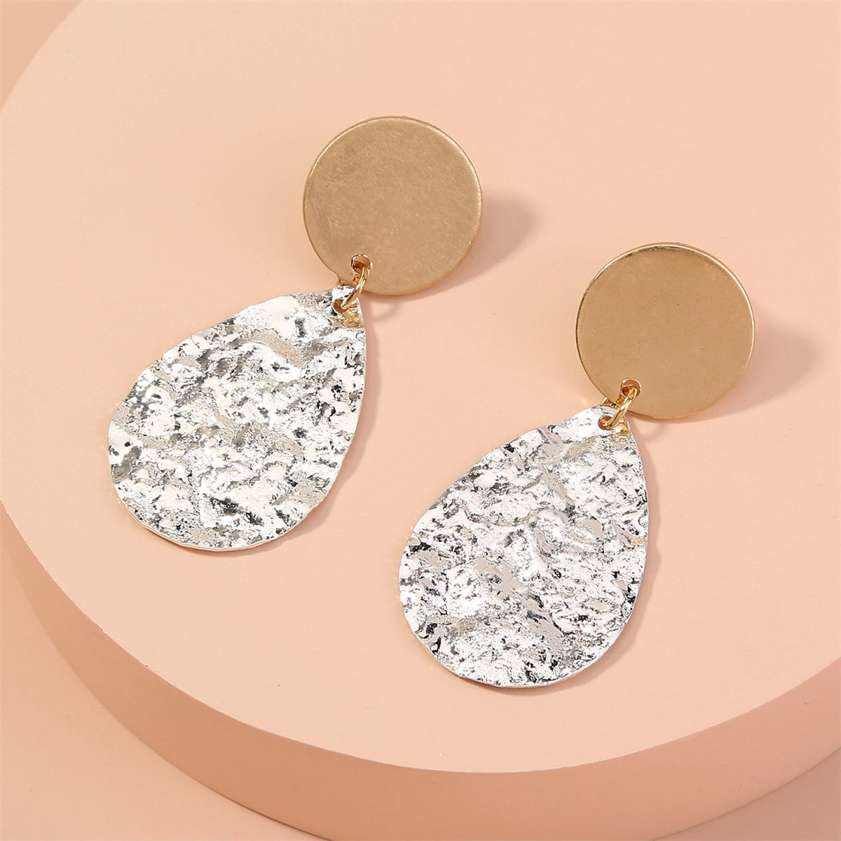 Two Tone Hammered Drop Earrings, drop earrings for women, vintage-inspired design, lifestyle look