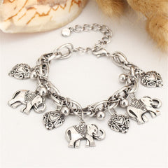 Silver-Plated Elephant Hearts Charm Anklet