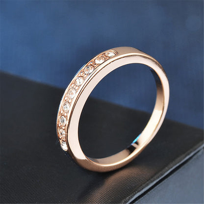 Cubic Zirconia and 18K Rose Gold-Plated Band Ring, rose gold statement rings for women, detail close-up