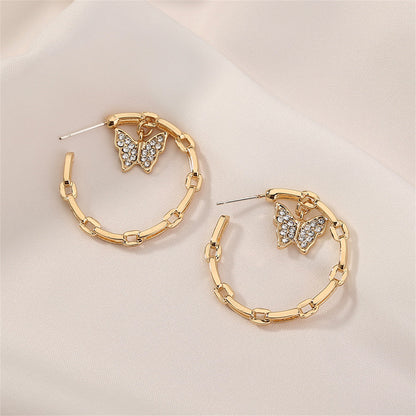 Cubic Zirconia and 18K Gold-Plated Butterfly Chain Hoop Earrings, gold drop earrings for women, styled look