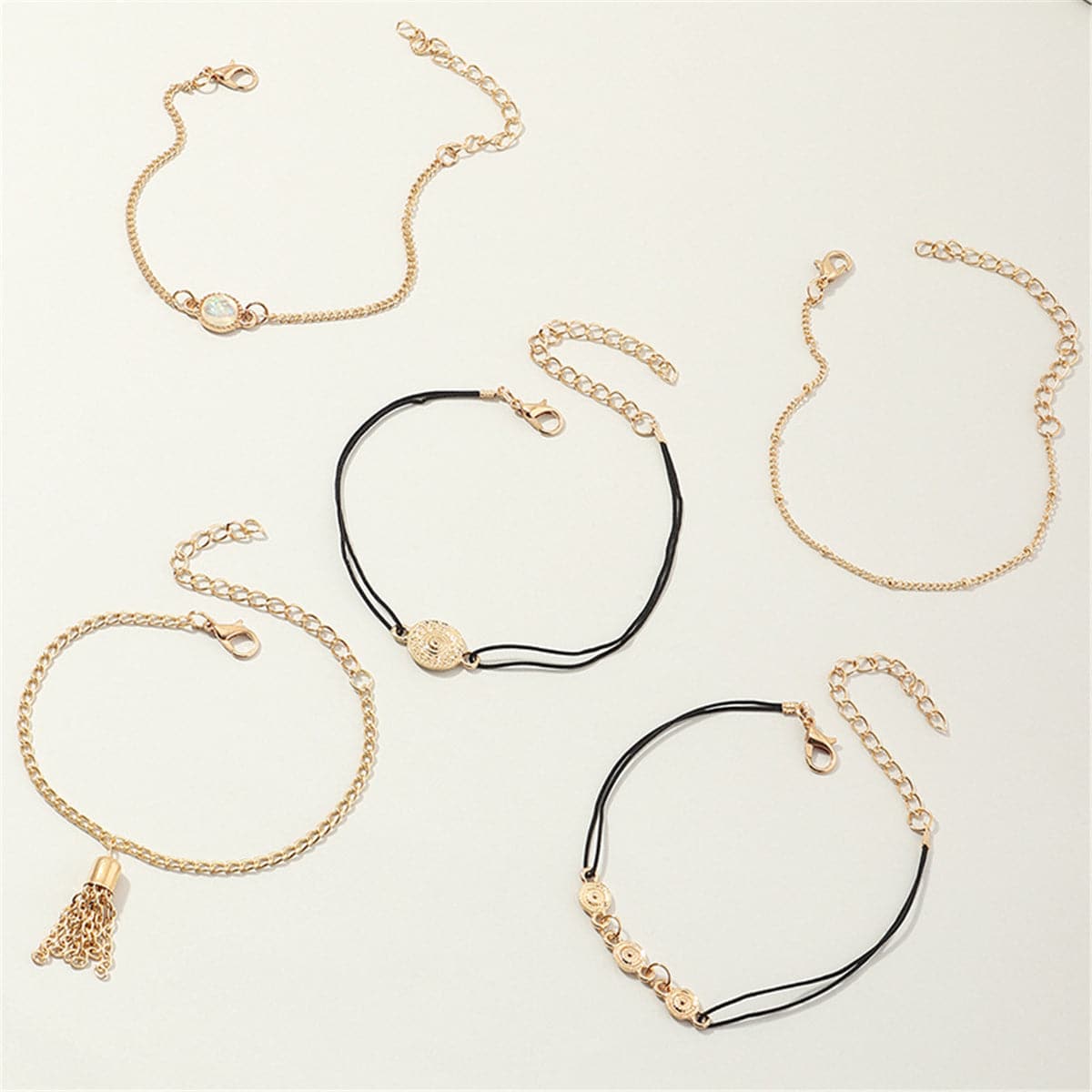 Moonstone & Vibre Tassel Anklet Set