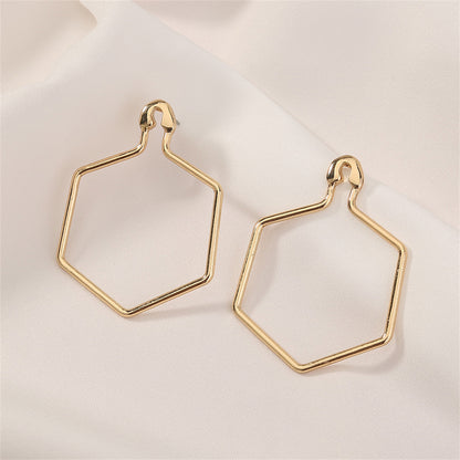 18K Gold-Plated Open Hexagon Drop Earrings, gold drop earrings for women, dainty minimalist design, styled look