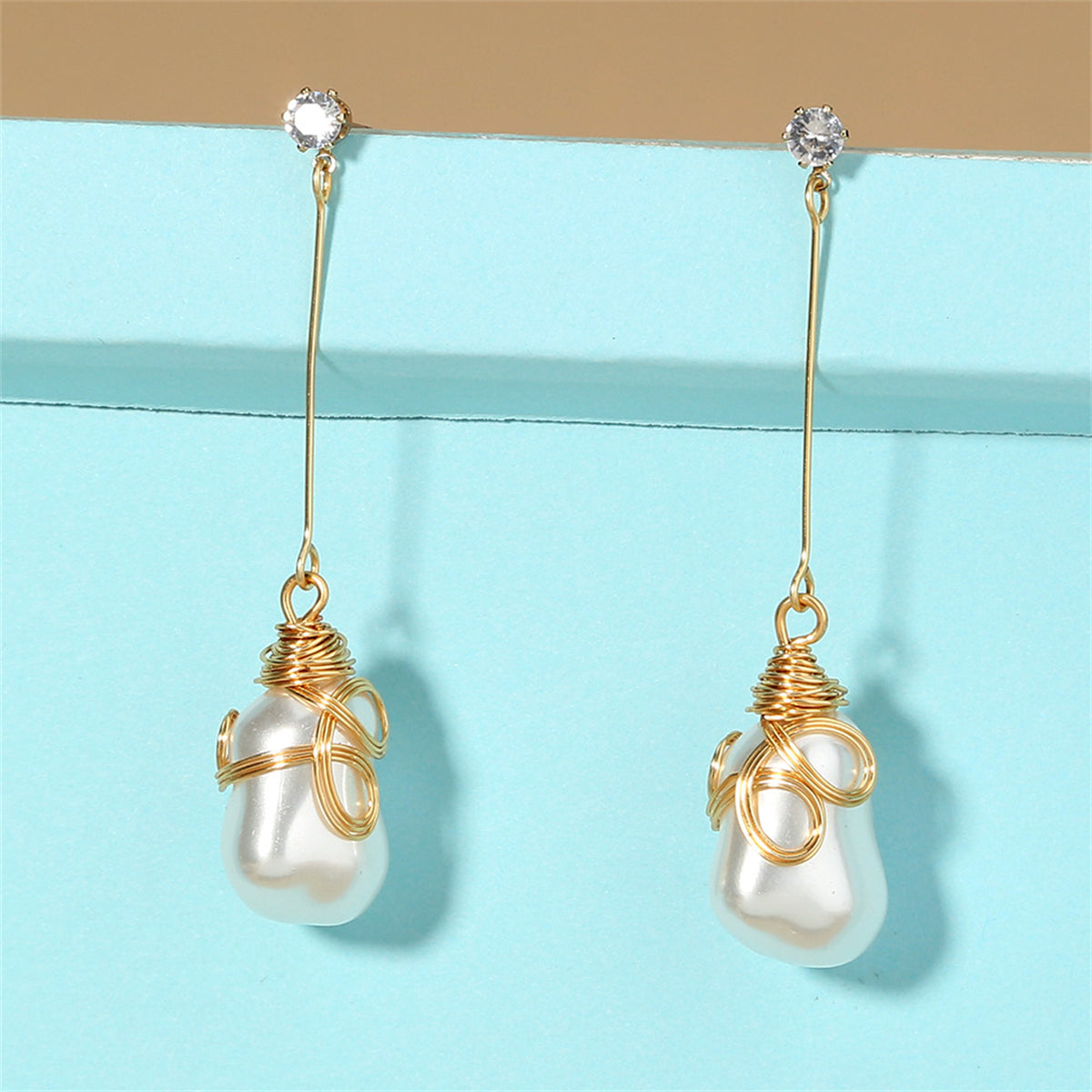 Pearl & Cubic Zirconia 18K Gold-Plated Teardrop Earrings